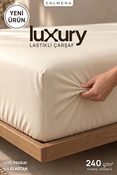 CALMERA Luksuzna lycra plahta | Dvostruka - Battal King Size | 240 GSM - Ecru