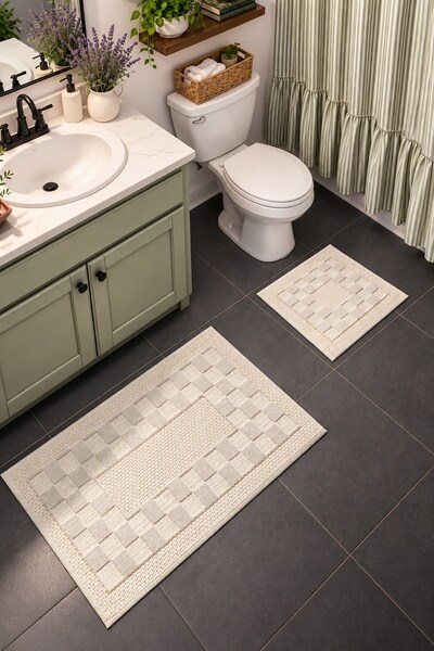 Cotto Home Sakura Sk014A Natural Cotton 2-Piece Bath Mat Set 60X100 60X50Cm N...