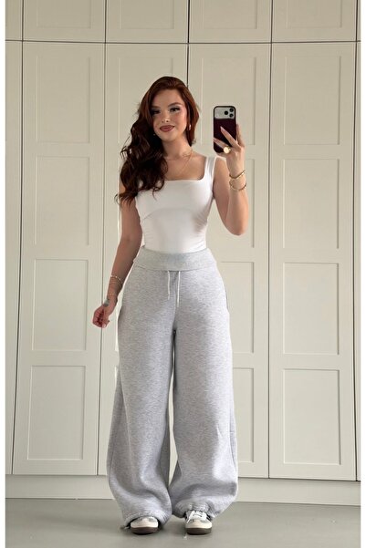 ayşenur Dinçer butik Beliska Form Katlamalı Bel Eşofman Gri