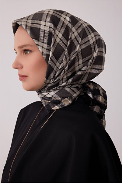 Belli Eșarfă neagră cu model geometric, 100% mătase twill 4421-84
