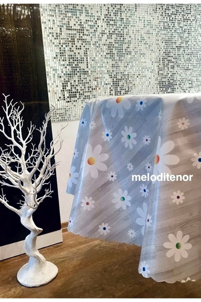 MİRELLA Fiber Backing Non-Slip White Daisy Pattern Easy to Wipe Polite Round ...