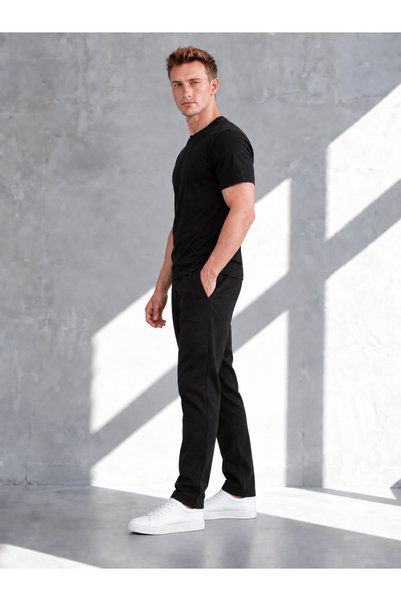 Camenta 3 Threaded Ribbed Compact Combed Cotton Flat Leg Men's Sweatpants