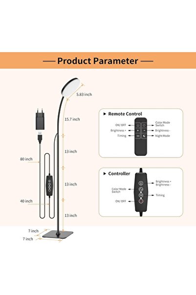 NO BRAND Lampadar cu telecomandă, 3 culori, 10 niveluri de luminozitate, elegant