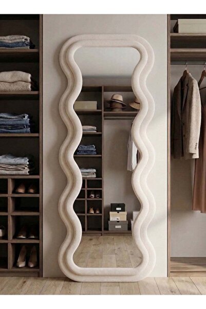 Taimi مرآة جميلة بتصميم أنيق 160×60 سم - مرآة بطول كامل مع إطار مخملي أبيض