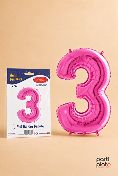 He2 Balloons Pink Foil Balloon Number 3 16 Inch 40 Cm, 3 Year Old Balloon, Bi...