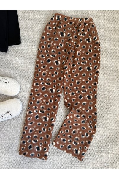 Hepsi Moda Patterned Fleece Pajama Bottoms - Tan