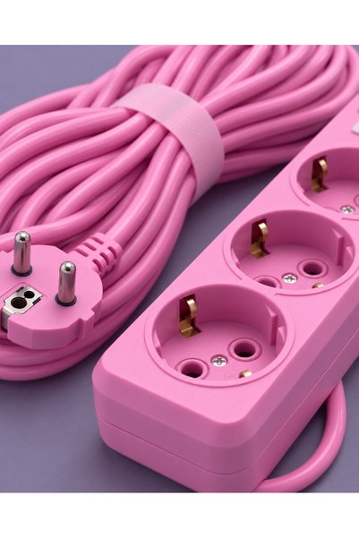 FIRSAT YOLU Üçlü Topraklı Anahtarlı Grup Priz 5 Metre Pembe