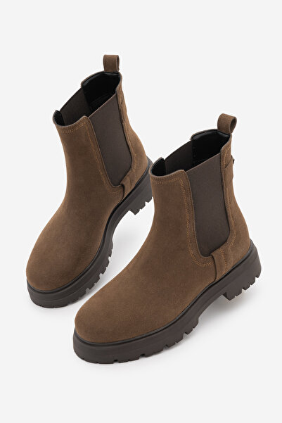 Marjin Women's Elastic Side Strap Casual Boots Kolesya Light Brown Suede