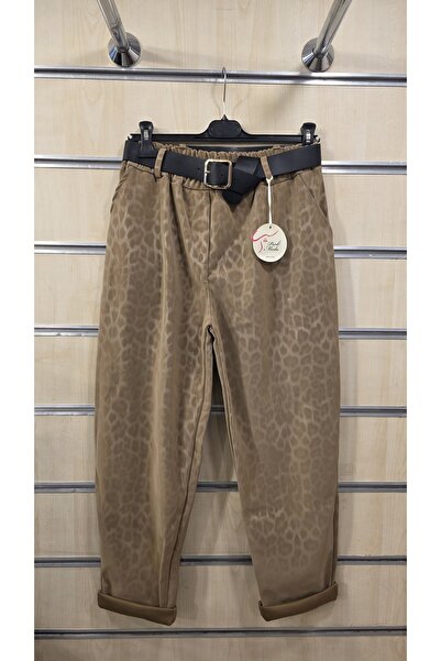 Park Moda Italian Trousers with Leopard Pattern and Leather Look