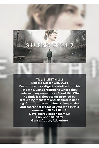 OEM Αφίσα Ινφογραφικό SILENT HILL 2, Πνευματικό Τρόμο, Χαρτόνι 250γρ, A4