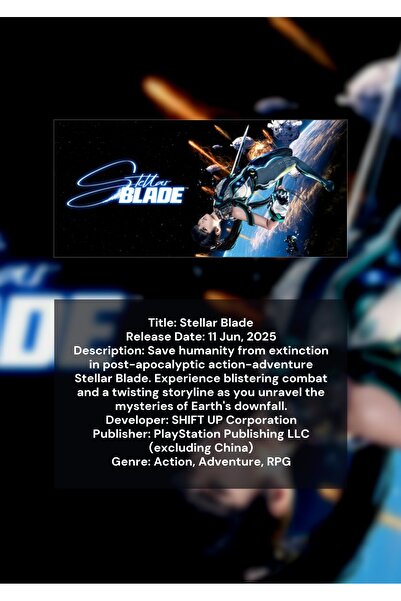 OEM Poster Infografic Stellar Blade, Joc de acțiune PS5, Carton Premium 250g, A4