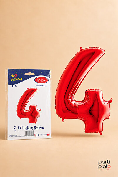 He2 Balloons Red Foil Balloon Number 4 16 Inch 40 Cm, 4 Year Old Balloon, Bir...