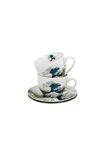 Duo SET 2 CĂNI CU TĂVIȚE Hokusai The Great Wave 270 ml PENTRU CADOU