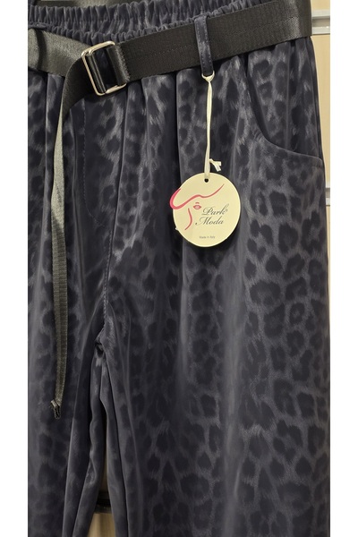 Park Moda İtalyan Pantolon Leopar Desen Deri Görünümlü