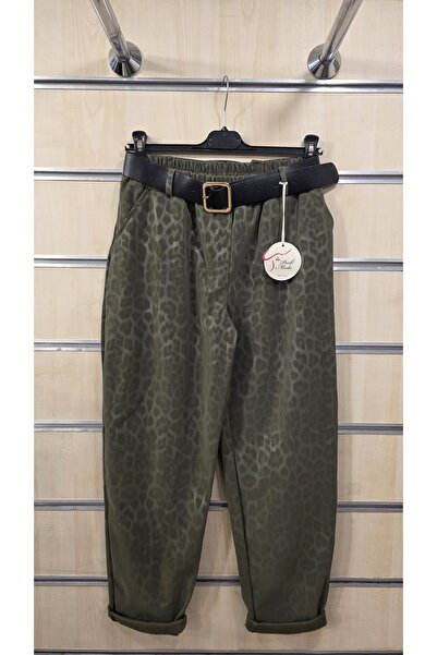 Park Moda Italian Trousers with Leopard Pattern and Leather Look