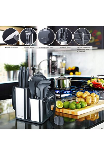 NO BRAND Set de cuțite de bucătărie cu bloc, accesorii complete de bucătărie,...