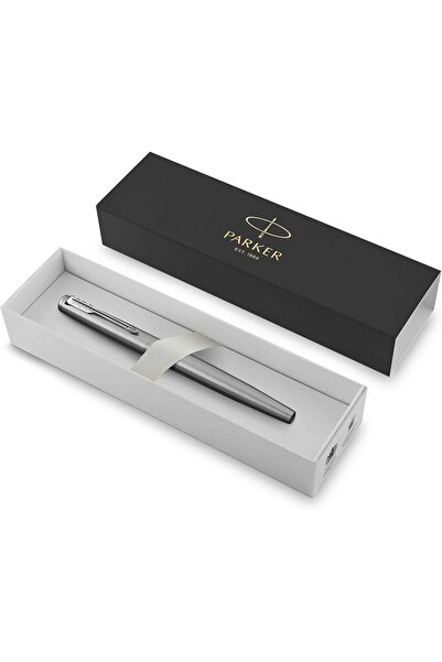 Parker Jotter Stainless Steel Fountain Pen with Medium Nib and Blue Ink, Come...