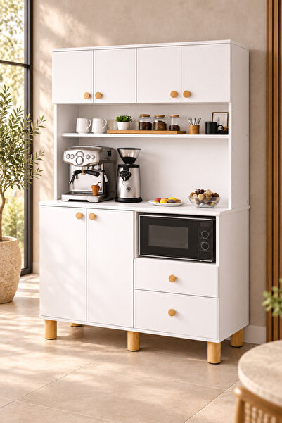 Setay Kahve Köşesi, Madrid Kahve Köşesi + Çok Amaçlı Raflı Kapaklı Dolap - 120cm