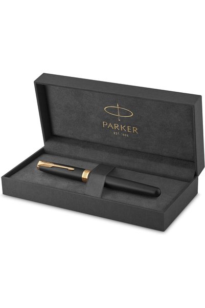 Parker قلم حبر سونيت، أسود غير لامع مع حواف فضية، ريشة دقيقة (1931516)