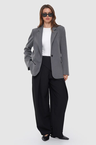 Thalure Kadın Antrasit Tek Düğmeli Oversize Blazer