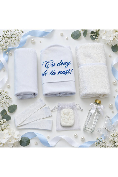 OEM Trusou de botez bebe Albastru – Set Complet 7 Piese, 100% Bumbac, Produs ...