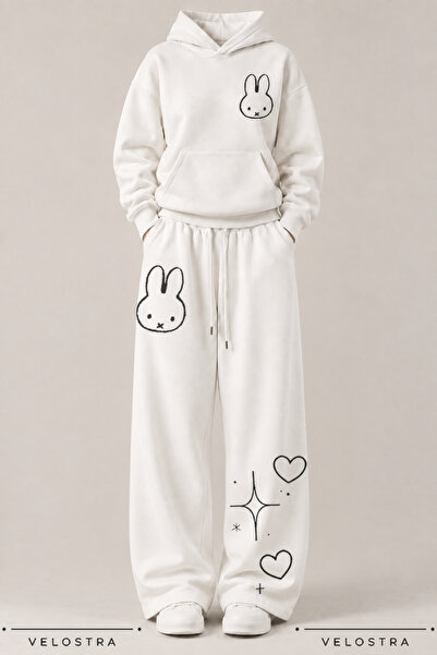 Velostra Women's Miffy Rabbit Printed Hooded Sweatshirt Wide Leg Sweatpants 1...