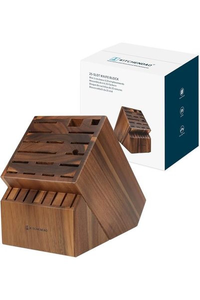 KITCHENDAO 25 Slot Acacia Wood Knife Block Without Knives, Large Universal Kn...