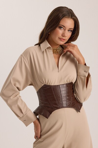 NOK İSTANBUL The Contrast Corset Shirt Beige