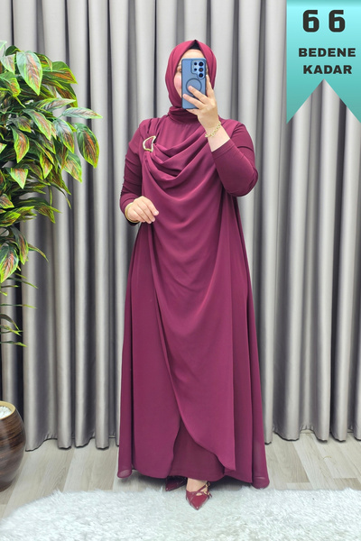 Elmas Tesettür Women's Clothing Plus Size Buckled Chiffon Sandy Fabric Abaya