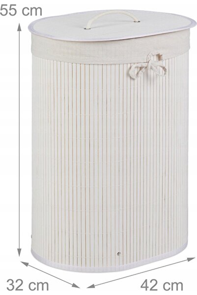 Relaxdays Coș de rufe din bambus alb 46L