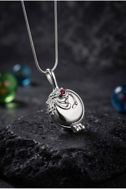 Köstebek Silver Vervain Medallion Red Stone Gothic Necklace