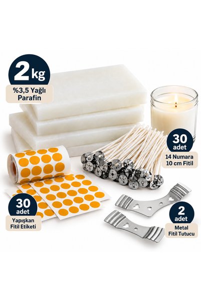 hk Mum Yapım Seti 2 Kg %3,5 Yağlı Parafin 30 Adet 14 Numara 10 cm Fitil Barda...