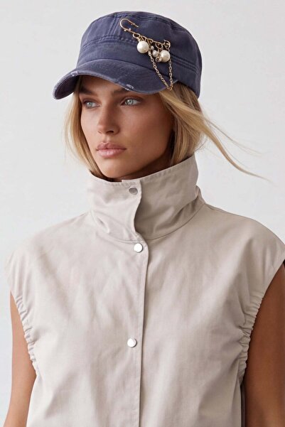 Trend Alaçatı Stili Women's navy blue hat with hook and eye accessory alc-x15877