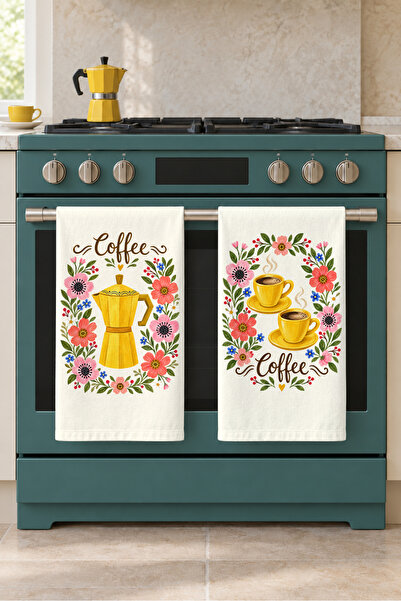 milbaygrup Floral Coffee Floral Moka Pot and Coffee Cup Petrol Green 2-Piece ...