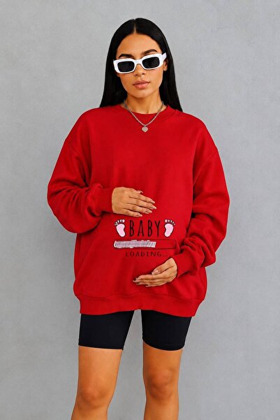 BENROMA 3 Yarn Combed Cotton Baby Loadi̇ng Printed Maternity Sweatshirt Jq5