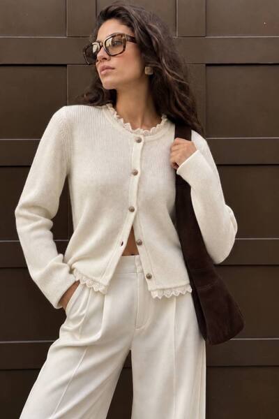 vuvutasarım Lace Button Detailed Women's Knitwear Cardigan 52121066