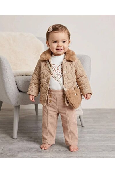 4'lü kapitone çiçekli kız bebek takım 6-9 ay 9-12 ay 12-18 ay yenidoğan bebek takım çeket+uzun kollu çıtçıtlıı body+pantolon+çanta kız bebek takım