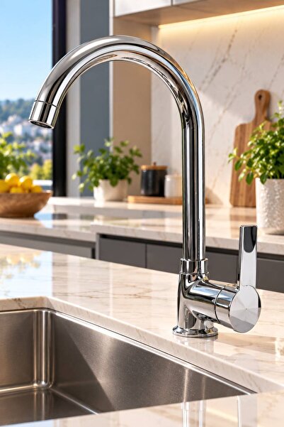 CEKO ARMATÜR Delta Chrome Cane Pipe Kitchen Faucet – Stylish Design, Single H...