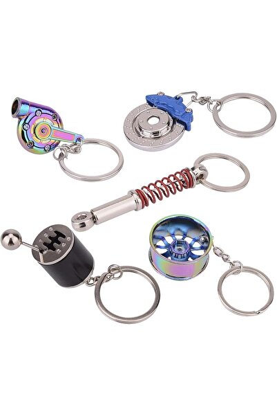 GENERAL Febrytold 5 Pcs Car Parts Model Key Chains: Colorful Turbo, Black Man...