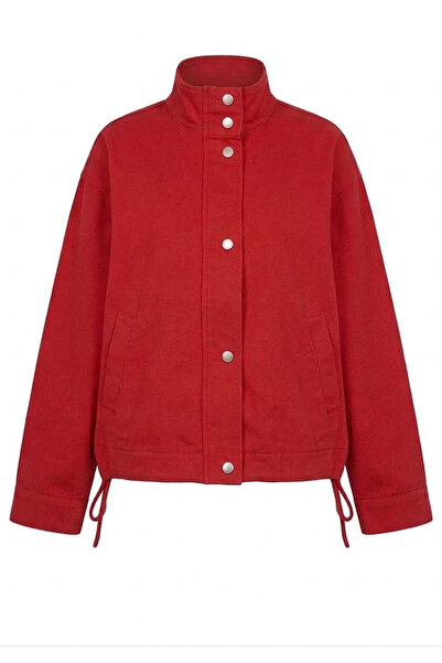 Mzr Collection High Collar Waist Tie Detailed Jacket-Red Red