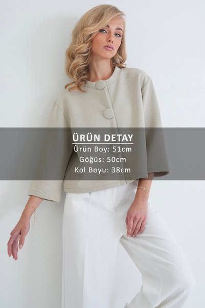 Trend Alaçatı Stili Kadın Koyu Bej Kaplama Düğmeli Bisiklet Yaka Özel Tasarım Crop Ceket Alc-X14647