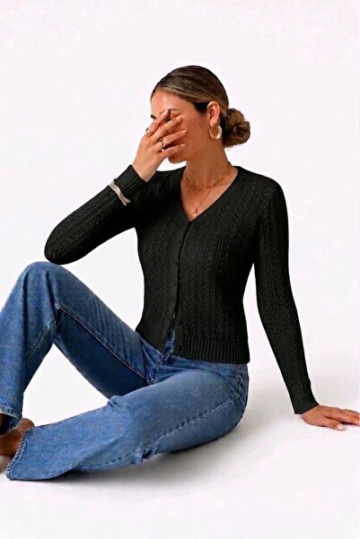 Lesy V-Neck 100% Cotton Knitwear Openwork Pattern Button Detailed Cardigan St...