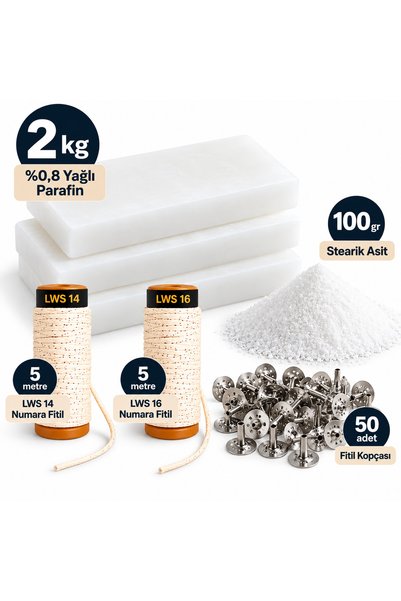 hk %0,8 Yağlı Parafin Kap Dışı Mum Yapım Seti – 2 kg Parafin, Stearik Asit, L...