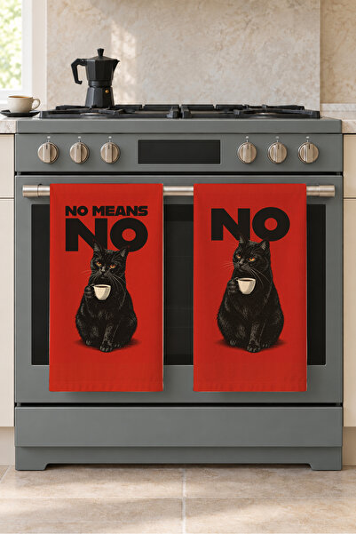 milbaygrup No Means No Black Cat Written Red Modern 2-Piece Kitchen Towel Set...