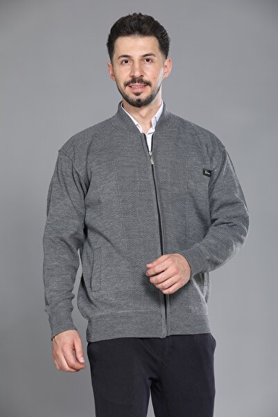 KZC TEKSTİL Gray Men's Dad and Middle-Aged Knitwear Steel Knit Lined Acrylic ...