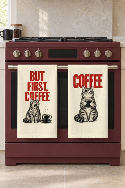 milbaygrup But First Coffee Cat and Coffee Written in Burgundy Black 2-Piece ...