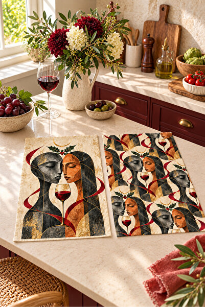 milbaygrup Vino Cubist Kübist Portre Patterned 2-Piece Kitchen Towel Set 40X60