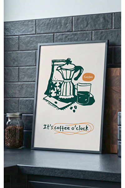Coffee Time Çerçeveli Tablo Mutfak Tablosu Kahve Köşesi Tekli Premium Ahşap Siyah Ceviz
