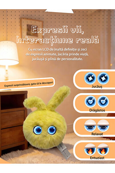 Generic Brand Jucărie inteligentă cu AI, ecran LCD expresiv, Bluetooth și Wi-Fi, baterie reîncărcabilă, Galben