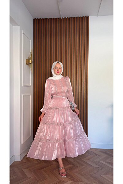 MEYSADESİGN İthal Parıltılı Elbise Pembe